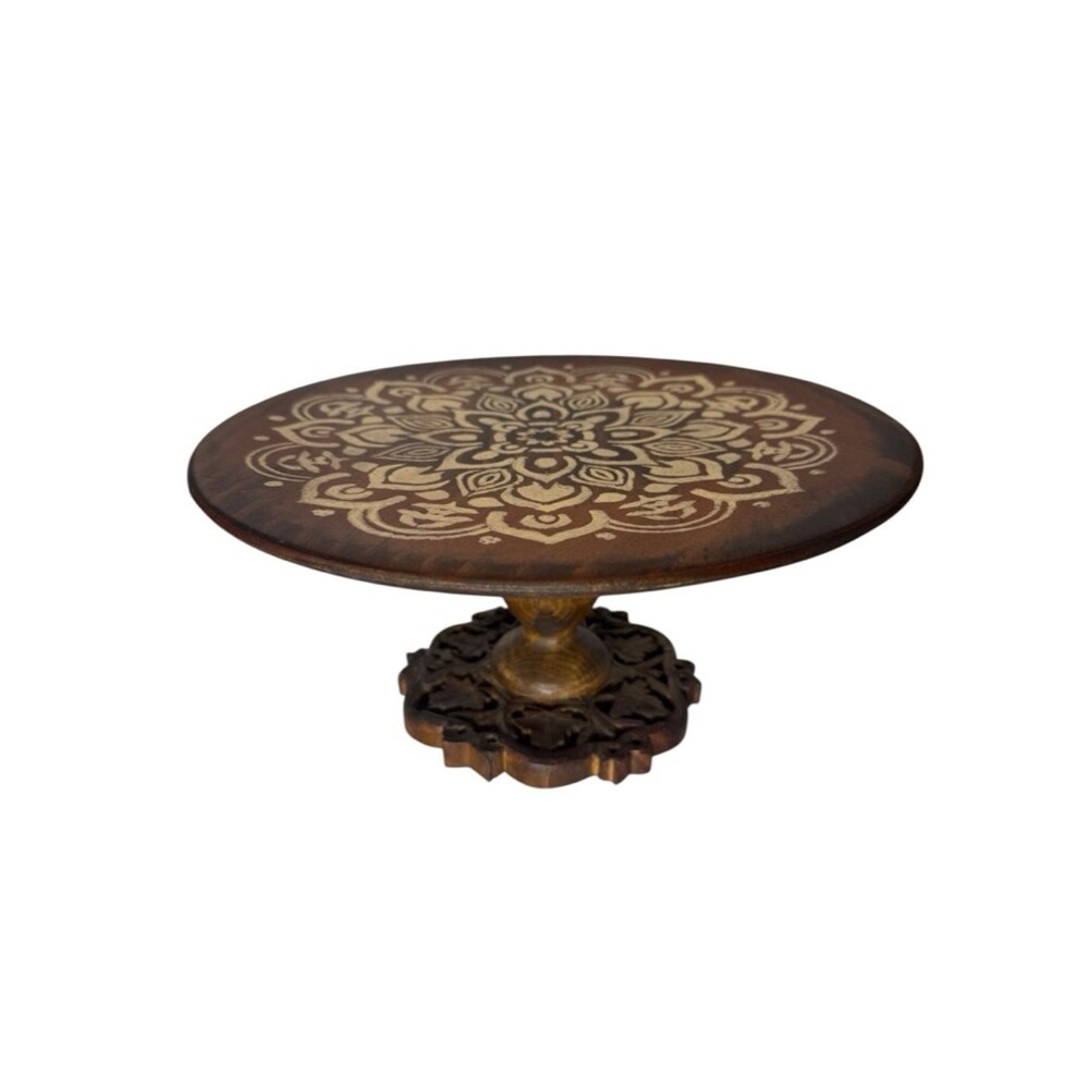 Vintage Ornate Wooden Cake Stand Mandala Design Bohemian Boho